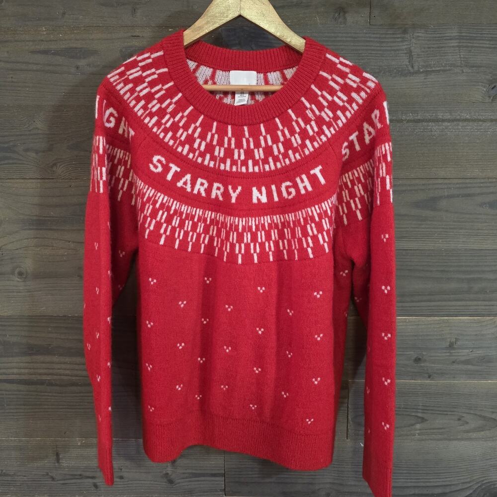 2019 H&M Starry Night Christmas Sweater Red White Fair Isle Unisex Size M